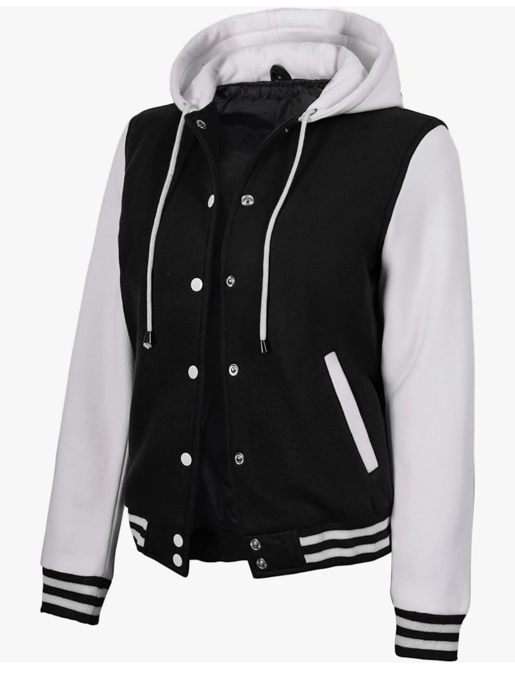 Classic Black & White Hooded Varsity Jacket