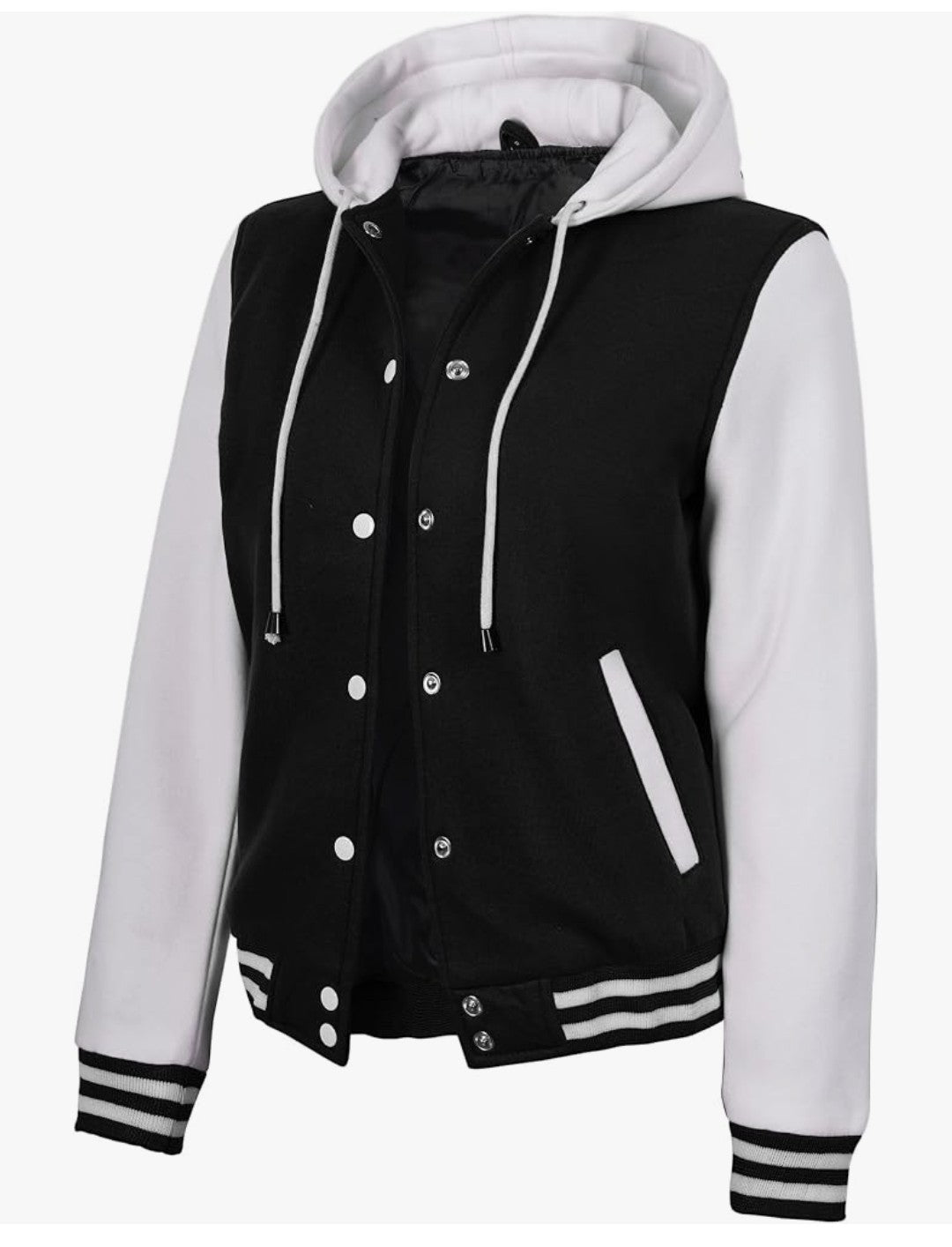 Classic Black & White Hooded Varsity Jacket