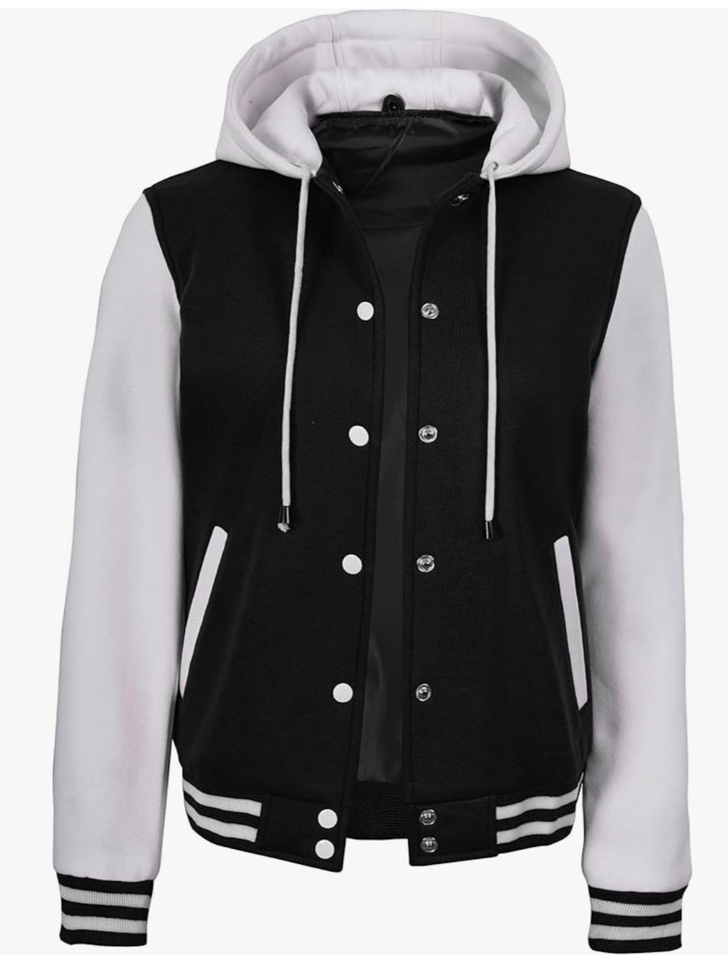 Classic Black & White Hooded Varsity Jacket