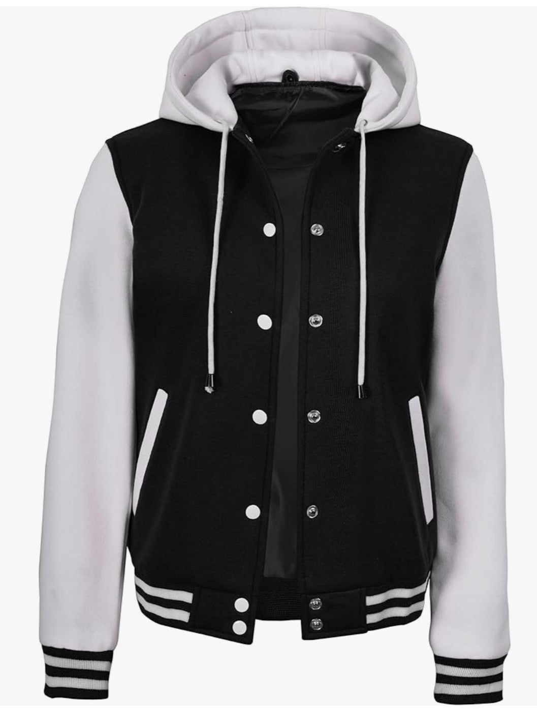 Classic Black & White Hooded Varsity Jacket