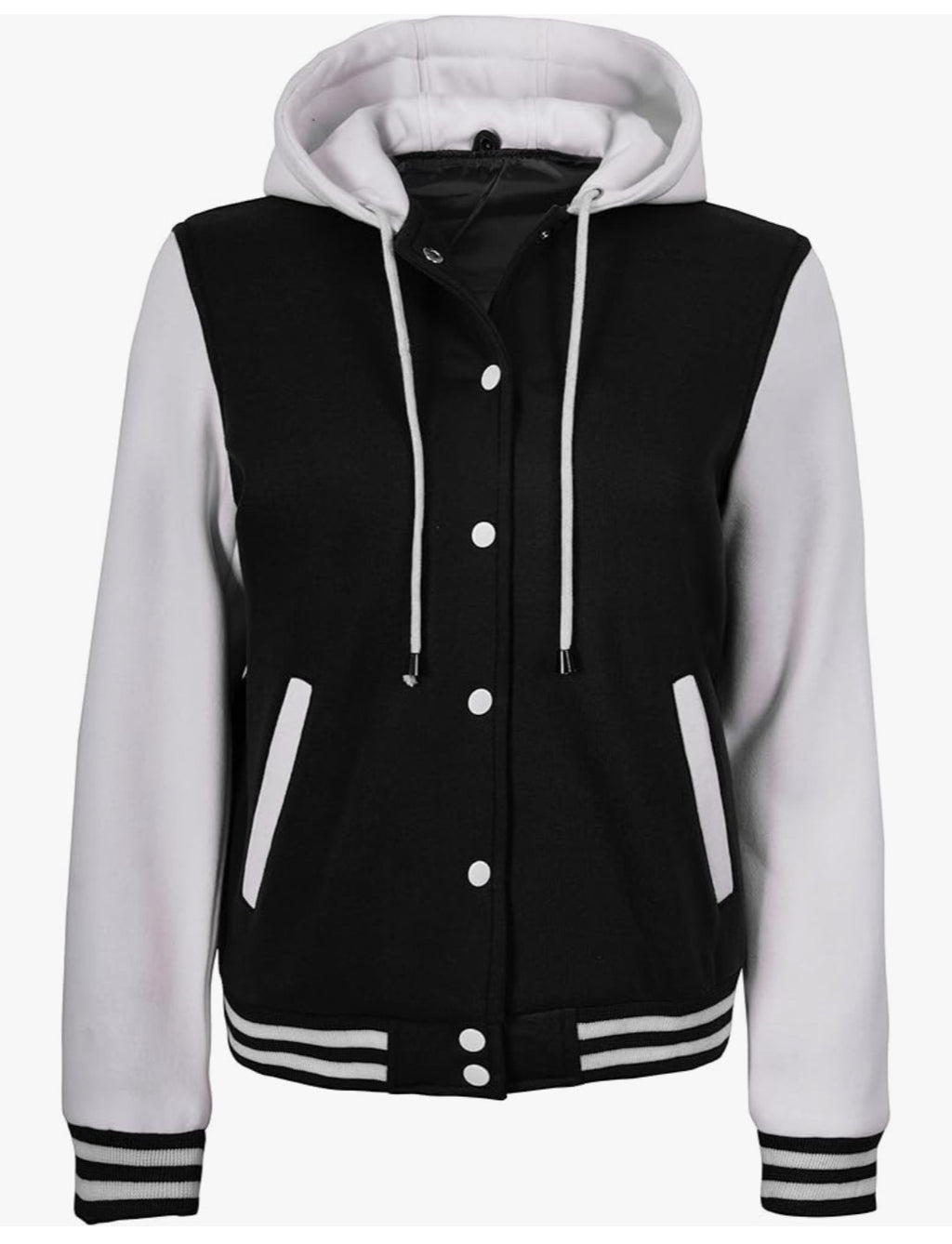 Classic Black & White Hooded Varsity Jacket