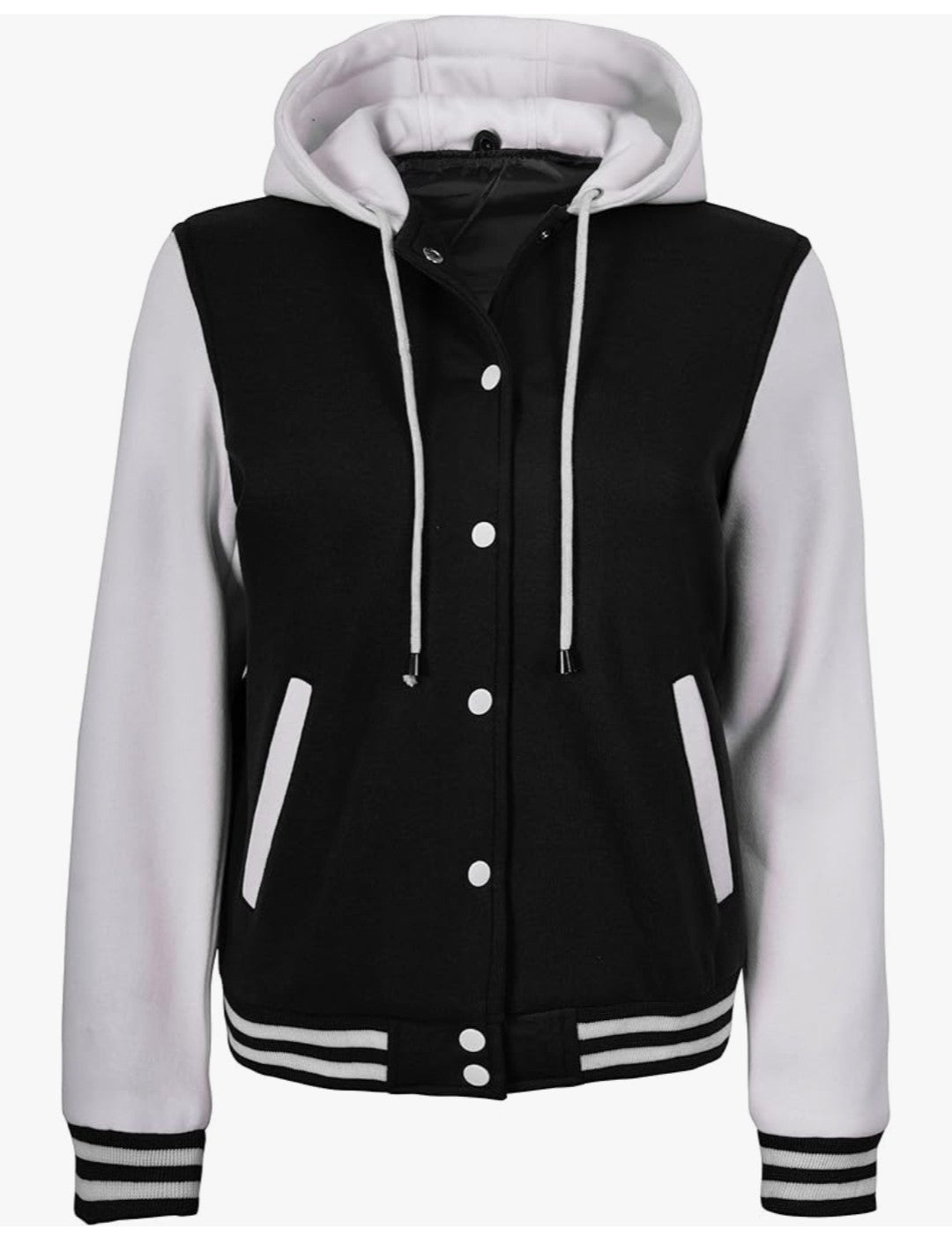 Classic Black & White Hooded Varsity Jacket