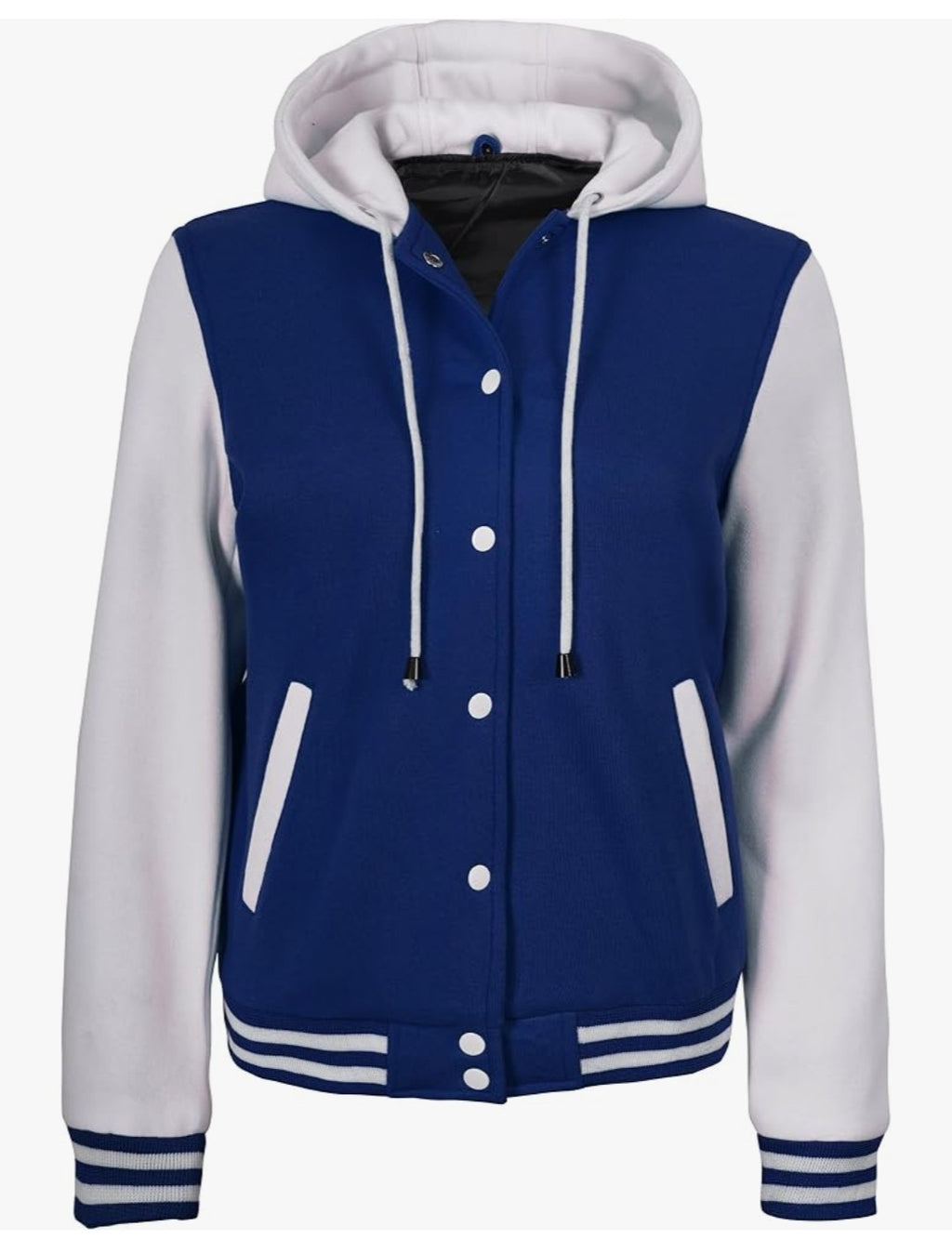 Classic Royal Blue & White Hooded Varsity Jacket