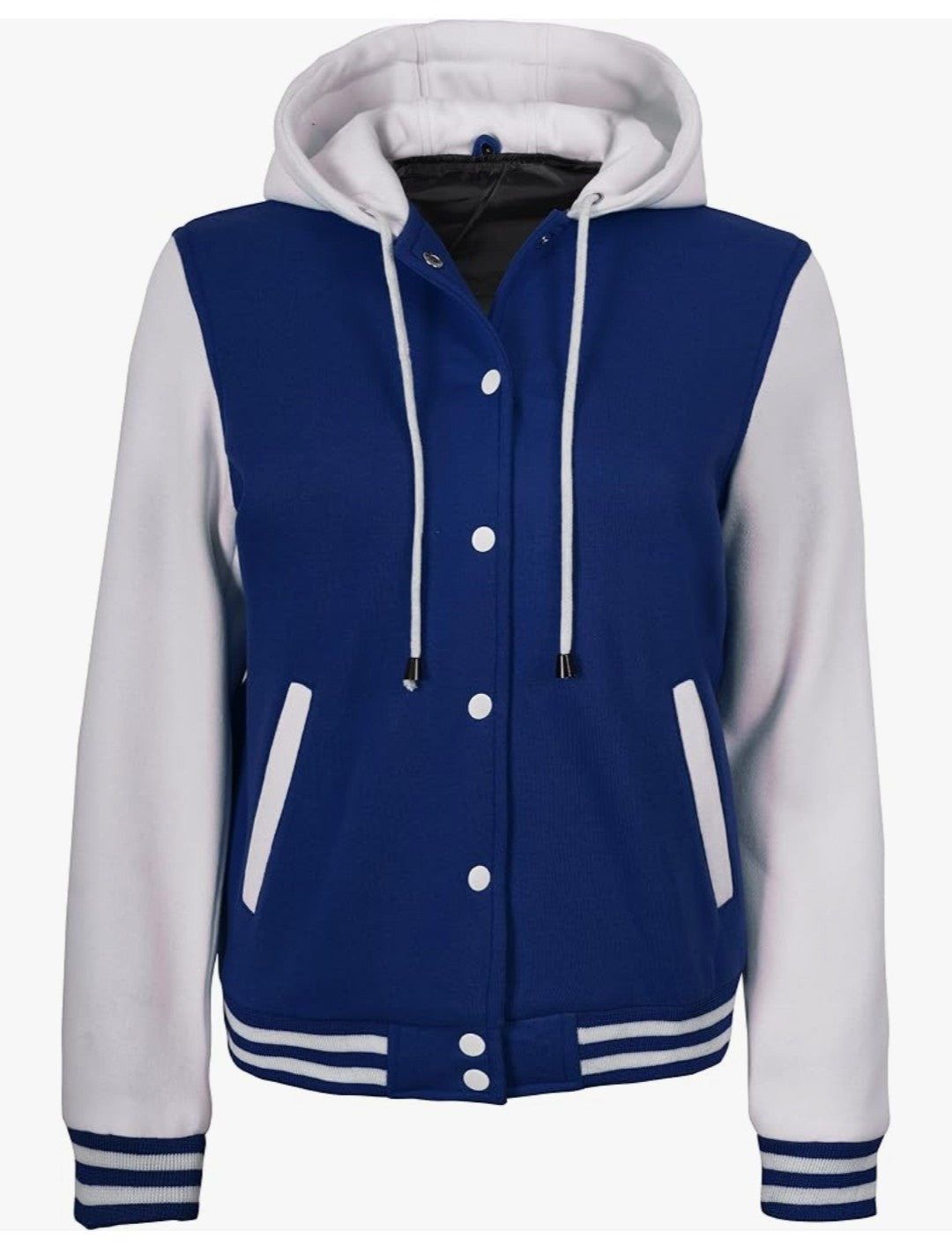 Classic Royal Blue & White Hooded Varsity Jacket