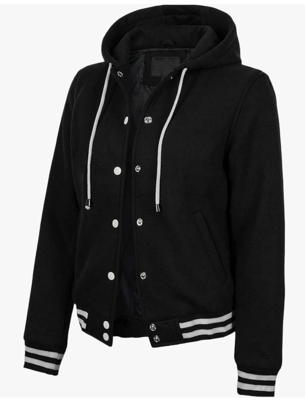 Classic Black Hooded Varsity Jacket