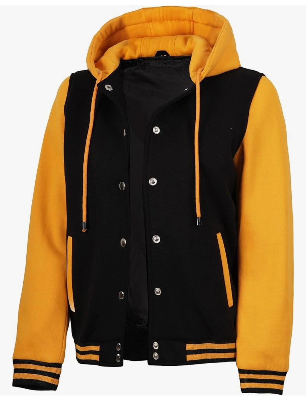 Classic Black & Mustard Yellow Hooded Varsity Jacket