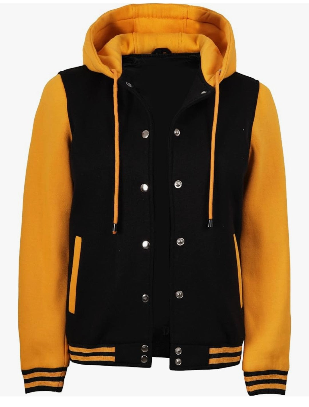 Classic Black & Mustard Yellow Hooded Varsity Jacket