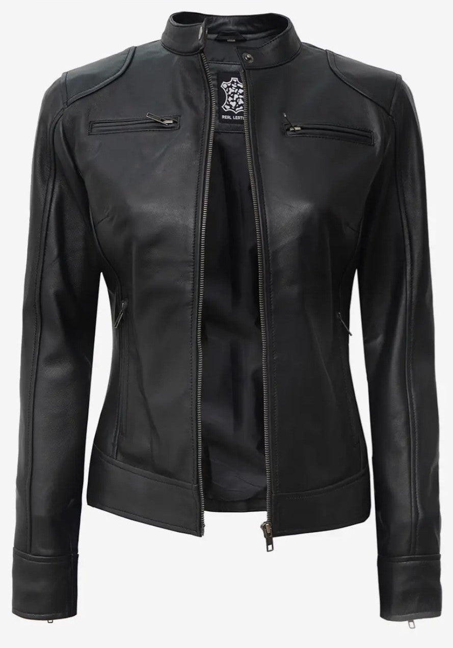 Black Slim Fit Biker Leather Jacket