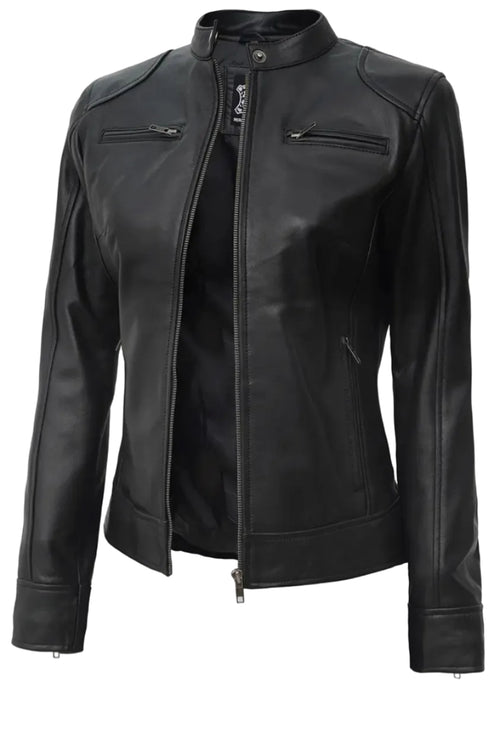 Black Slim Fit Biker Leather Jacket