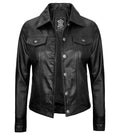 Classic Black Button-Front Leather Jacket
