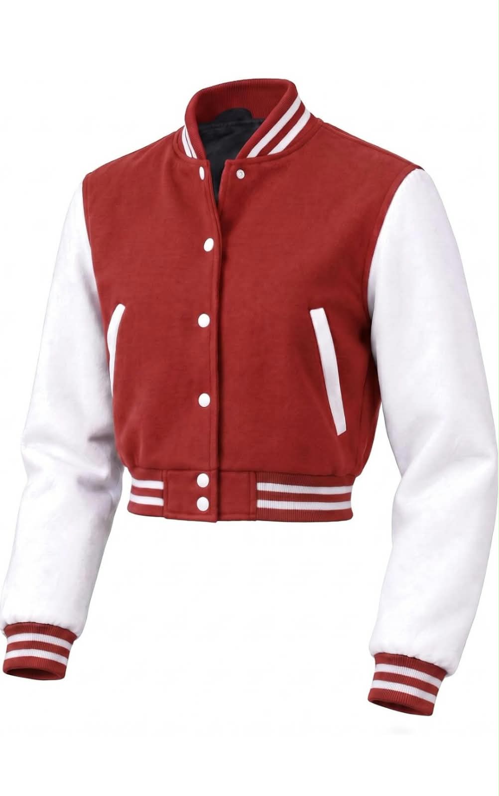 Red & White Cropped Letterman Varsity Jacket