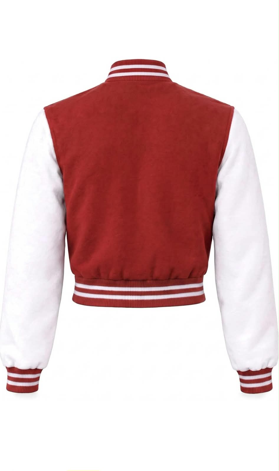 Red & White Cropped Letterman Varsity Jacket