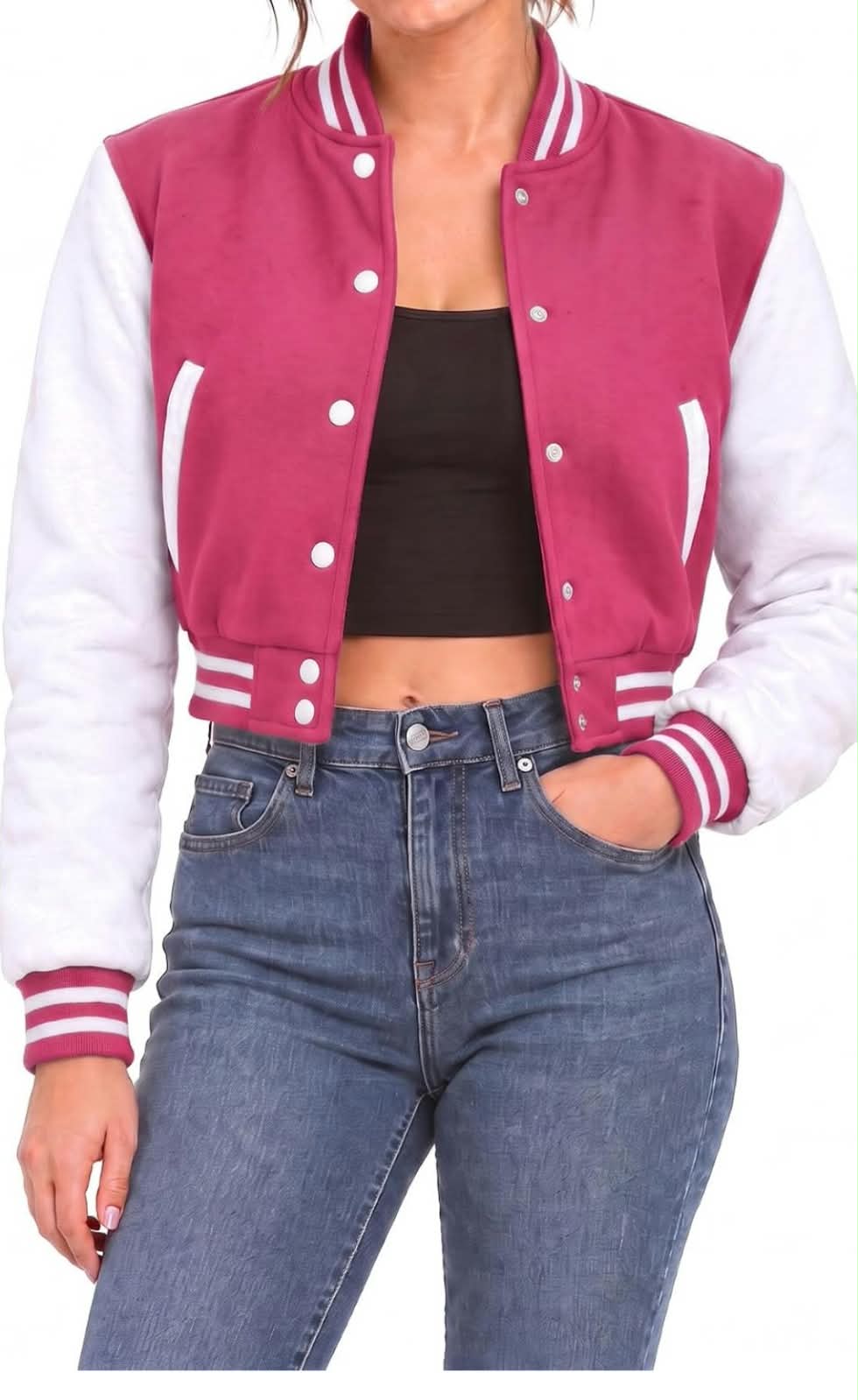 Pink & White Letterman Varsity Jacket